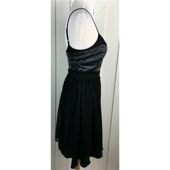 BCBGeneration Full Skirt Bustier Dress Black Smoke Satin Fit Flare Pockets XS l - Picture 3 of 8